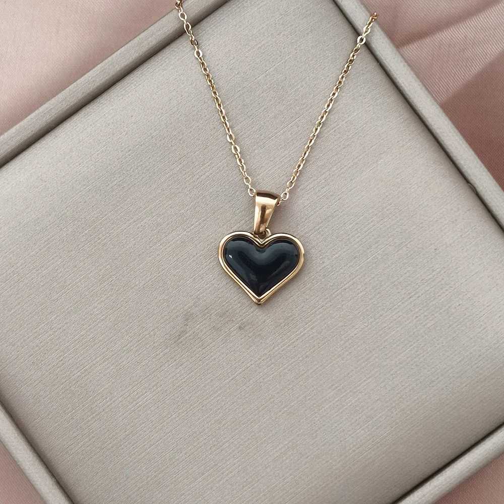 18K Gold Plated Necklace Stainless Steel Heart Enamel Charm Pendant Necklace for Women M251216