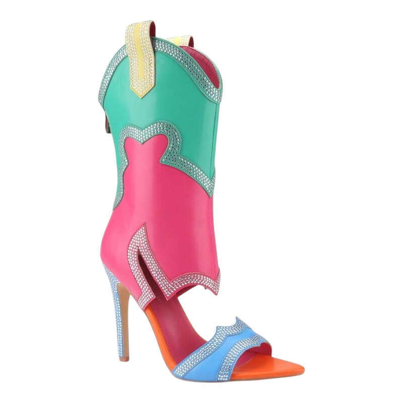 Women Open Peep Toe Slim Rhinestone Heels Booties, Sexy Stiletto Fashion High Heel Booties