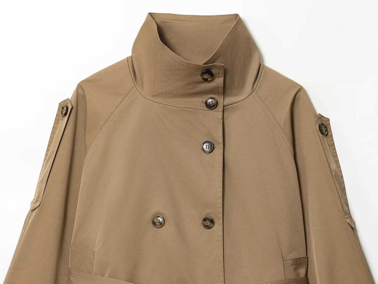 2025 Autumn New Womens Casual Fashion Simple and Loose Stand Collar Long Sleeve Double breasted Windbreaker CoatT251216