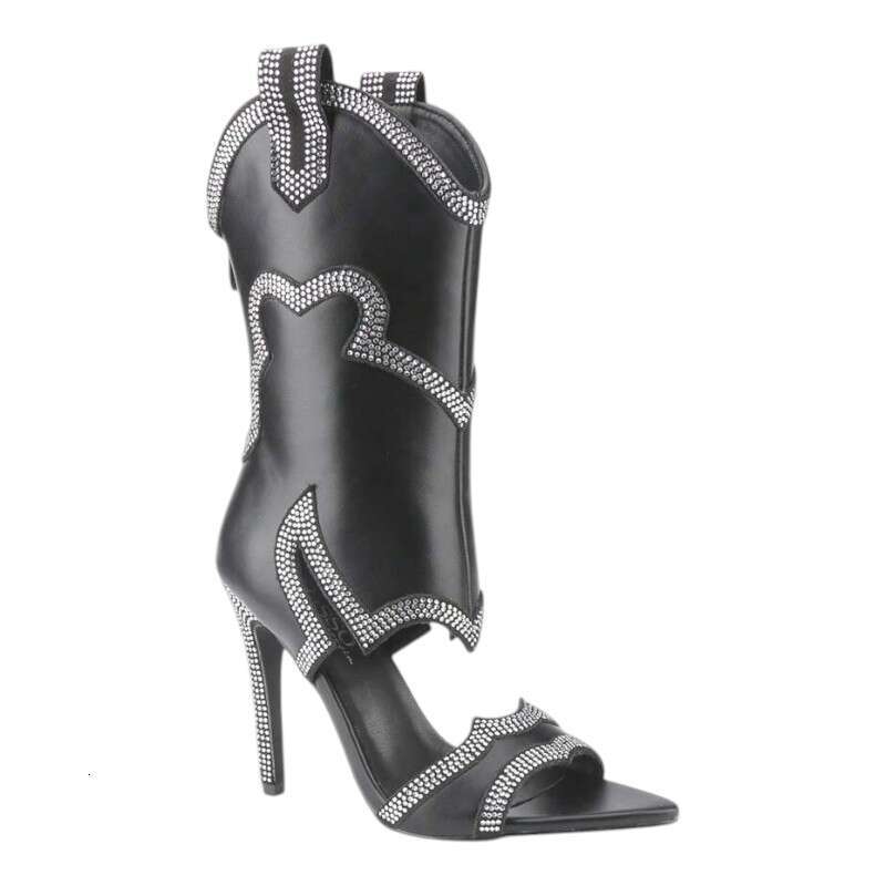 Women Open Peep Toe Slim Rhinestone Heels Booties, Sexy Stiletto Fashion High Heel Booties