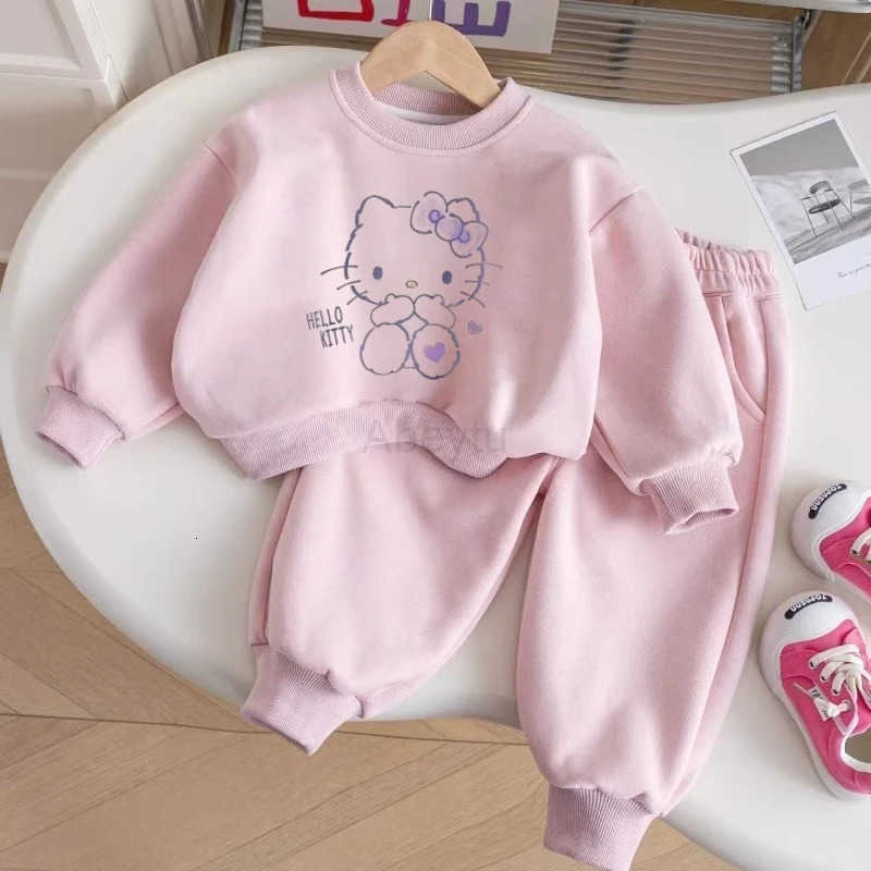Sanrio Baby Girl Clothes Sets Autumn Kid Hello Kitty Printed Sweatshirts Pullover Top Trousers 2pcs Suit Children Sweet Tracksuits H251216
