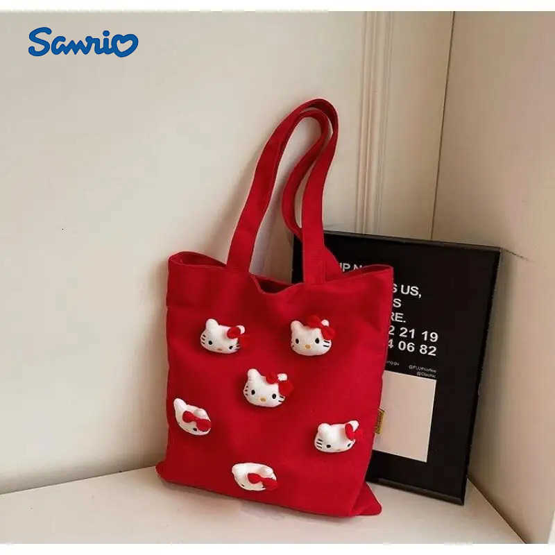 Sanrio Sanrioas Hello Kittys Hot Cartoon Large Capacity Shopping Bag Giving Girlfriend Portable Versatile Oneshoulder Tote Canvas Bag H251216