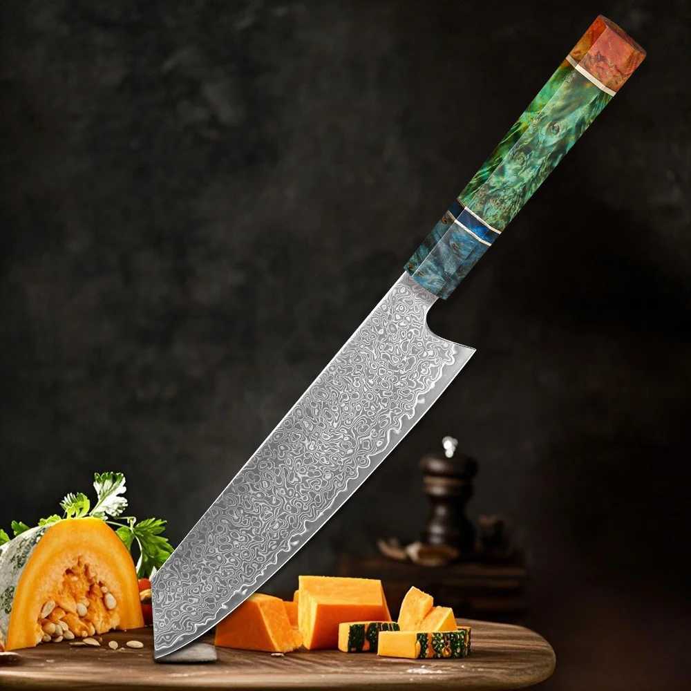 8 Inch Chef Knife 67 Layers VG10 Damascus Steel Kitchen Knives Stabilized Colored Wood Handle Professional Japanese Kiritsuke Kn C251216