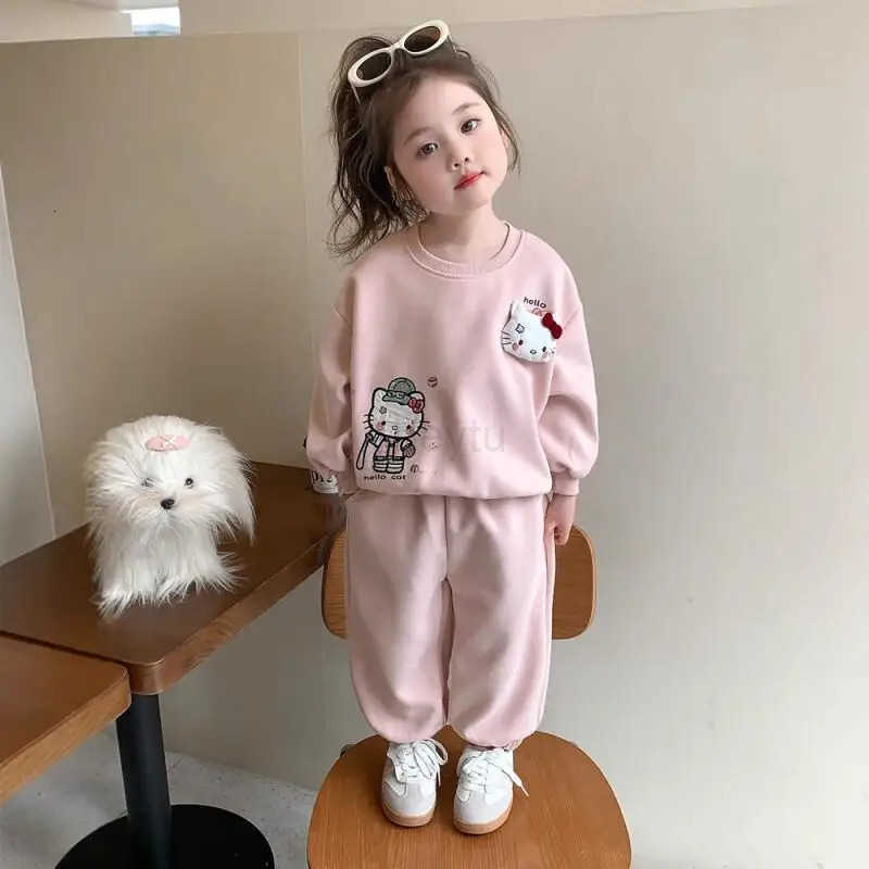 Sanrio Hello Kitty Loungewear Set Girls Kawaii Y2K Anime Childrens Clothing Baby Winter Autumn Childrens Clothing Sweatsuit H251216