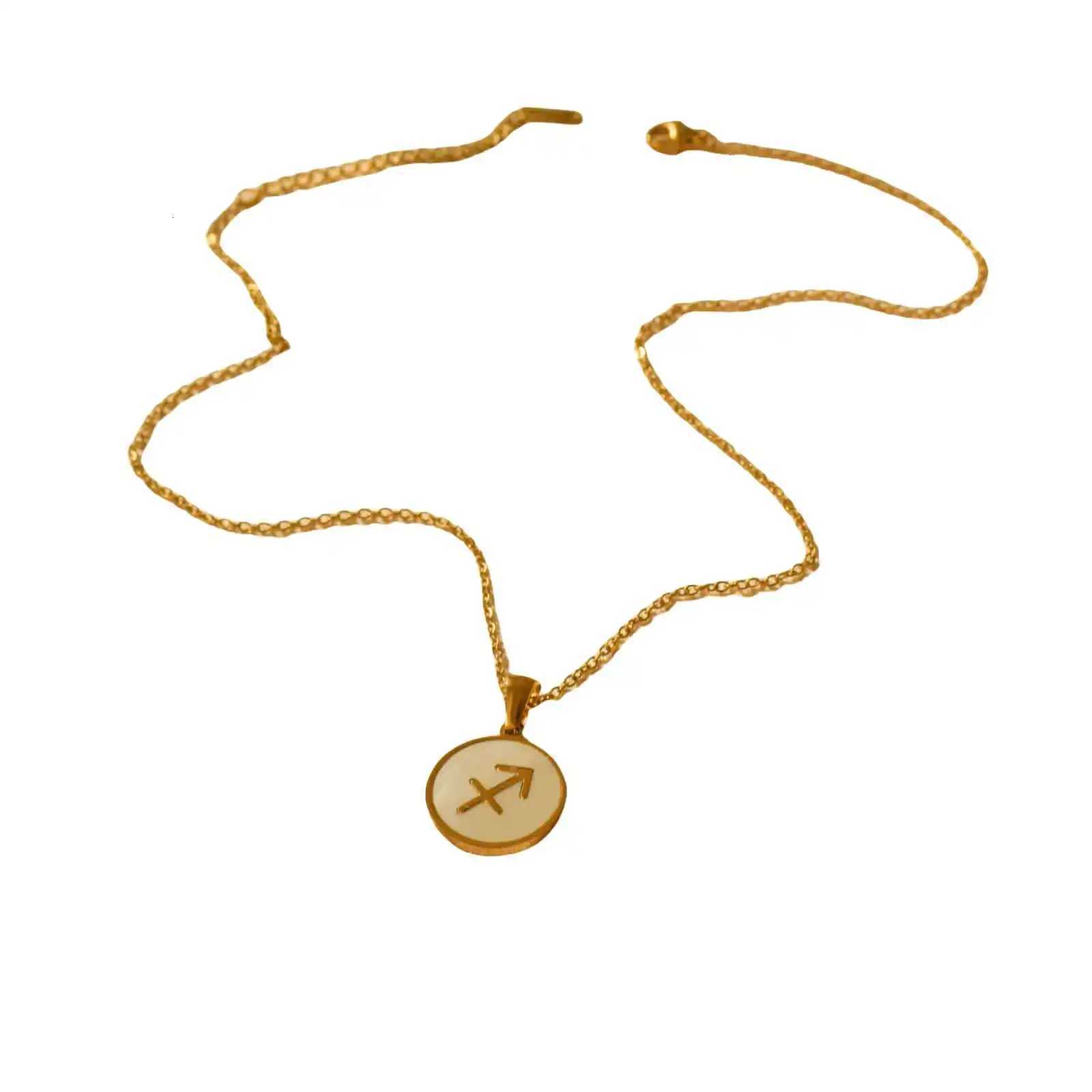 Hot Selling European and American White Round Brand Twelve Constellation Pendant Stainless Steel Simple Necklace M251216