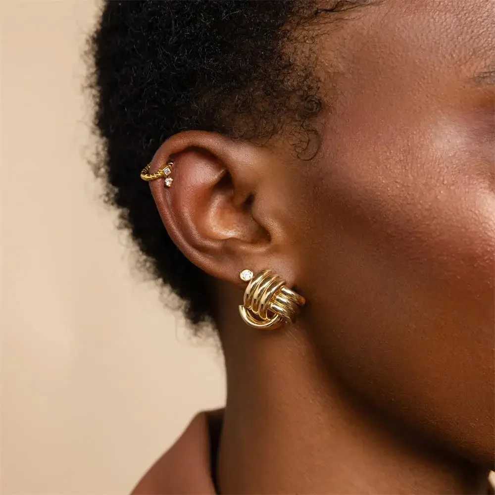 Geometric Stud Earrings for Women Retro Stainless Steel Multilayer Twisted Knot Earring Fashion Statement Jewelry New G251216