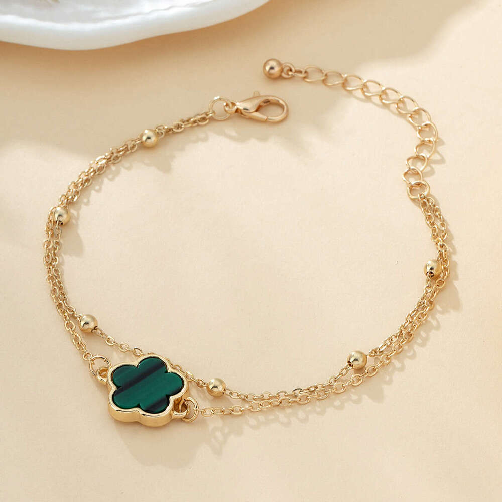 Delicate Double Layer Five Cr Anklet for Women Exquisite Lucky Floral Summer Beach Hoilday Jewelry Gifts Y250805