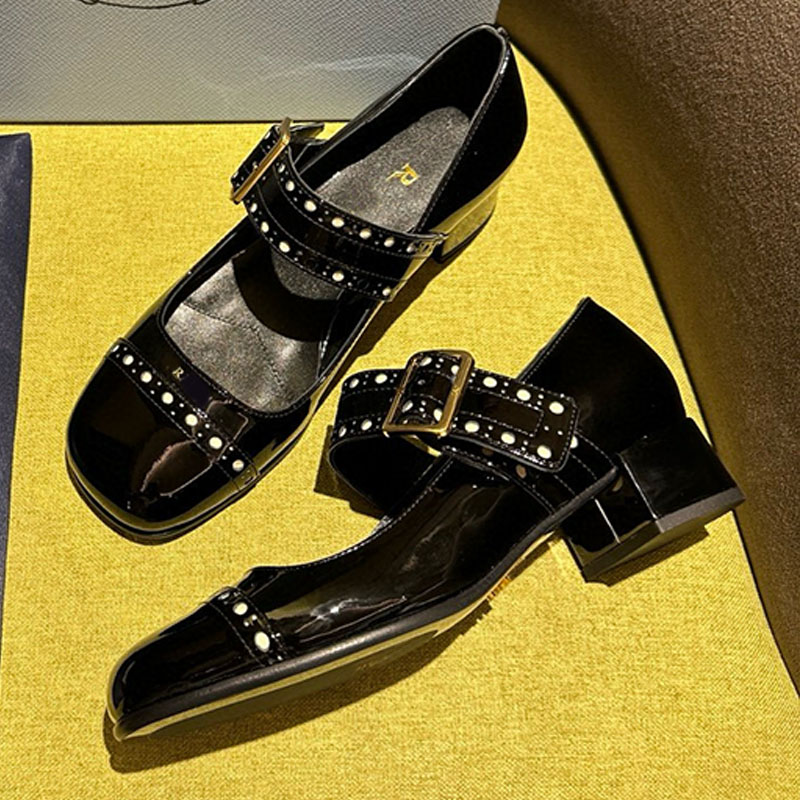 WOMENS YK2 Style Pump High Wheels Unique Buckle Leather Shoes Party High Heeled Shoes Comfortable Leather Lining