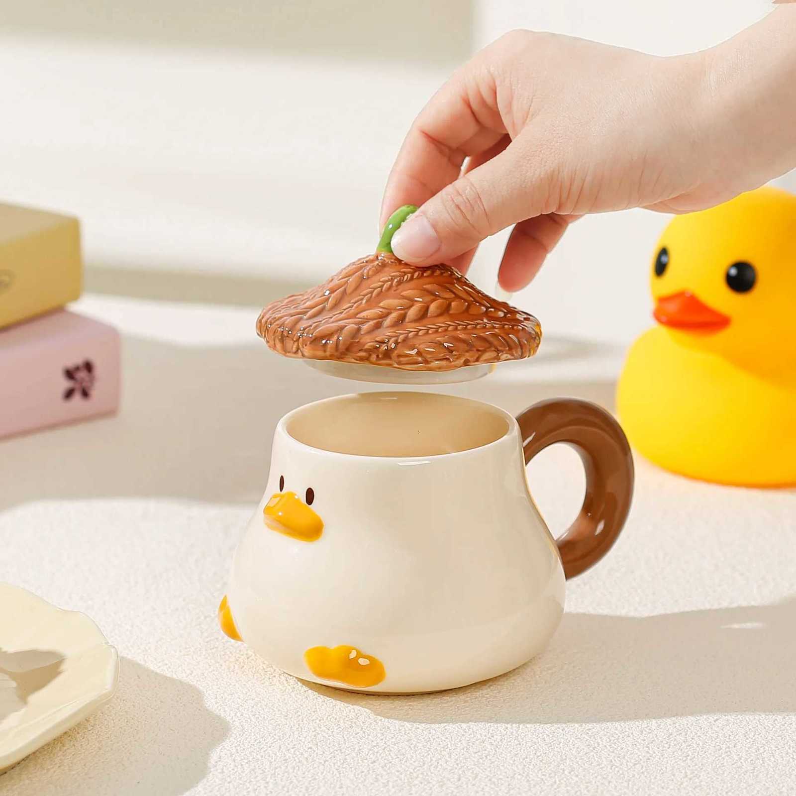 Cartoon Little Duck Underglaze Ceramic g With Lid - Cute High-End Look He Breakfast/Water Cup H251215