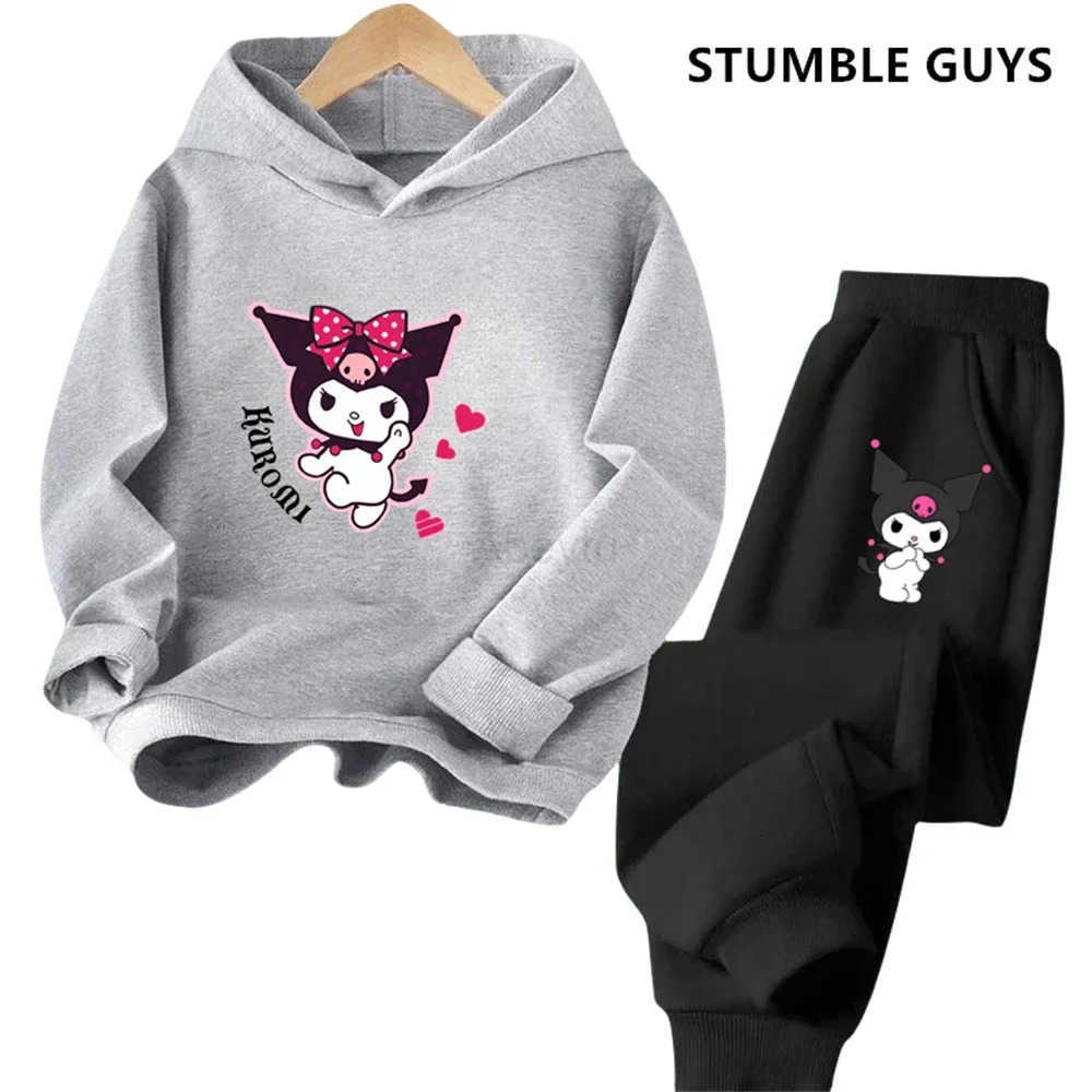 Sanrio Kawaii Kuromi Children Hooded SweatshirtPants Two-piece Set BoyGirl Autumn Winter Daily Outdoor Vacation Casual Warm Sportswear H251216