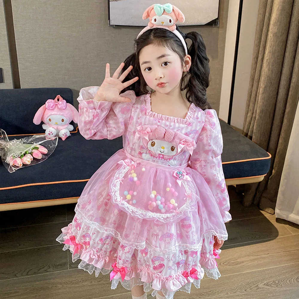 Sanrio Sanrios Kawaii Melody Girls Cartoon Lolita Dress Spring Autumn Cartoon Birthday Party Cosplay Tutu Dress Kids Princess Costume H251216
