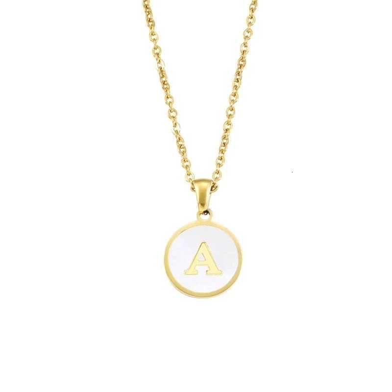 Round Letter Initial Necklace 18K Gold Plated Stainless Steel Necklace Shell Letter Pendant Necklace for Women M251216