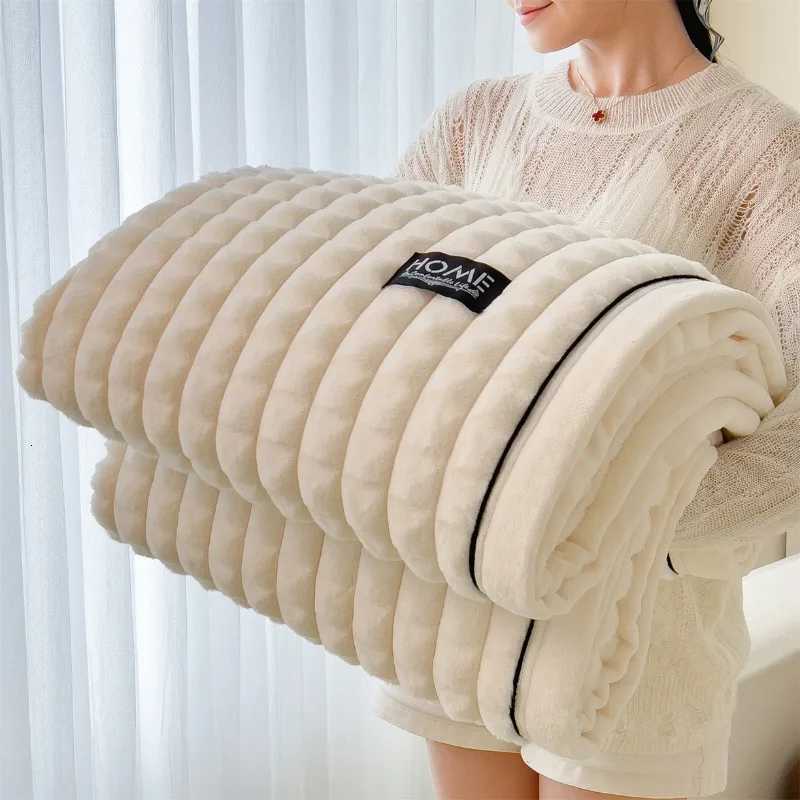 Solid Clour Rabbit Fur Plush Blanket Multi-Functional Sofa Living Room Warm Decorative Autumn Winter Cozy Throw Blanket H251216 - view 3
