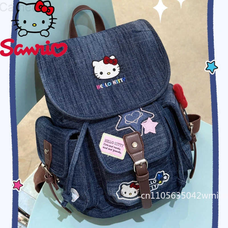 Sanrio New Denim Backpack Fashionable High Quality Womens Drawstring Backpack Cartoon Versatile Large Capacity Girls Storage Backpack H251216