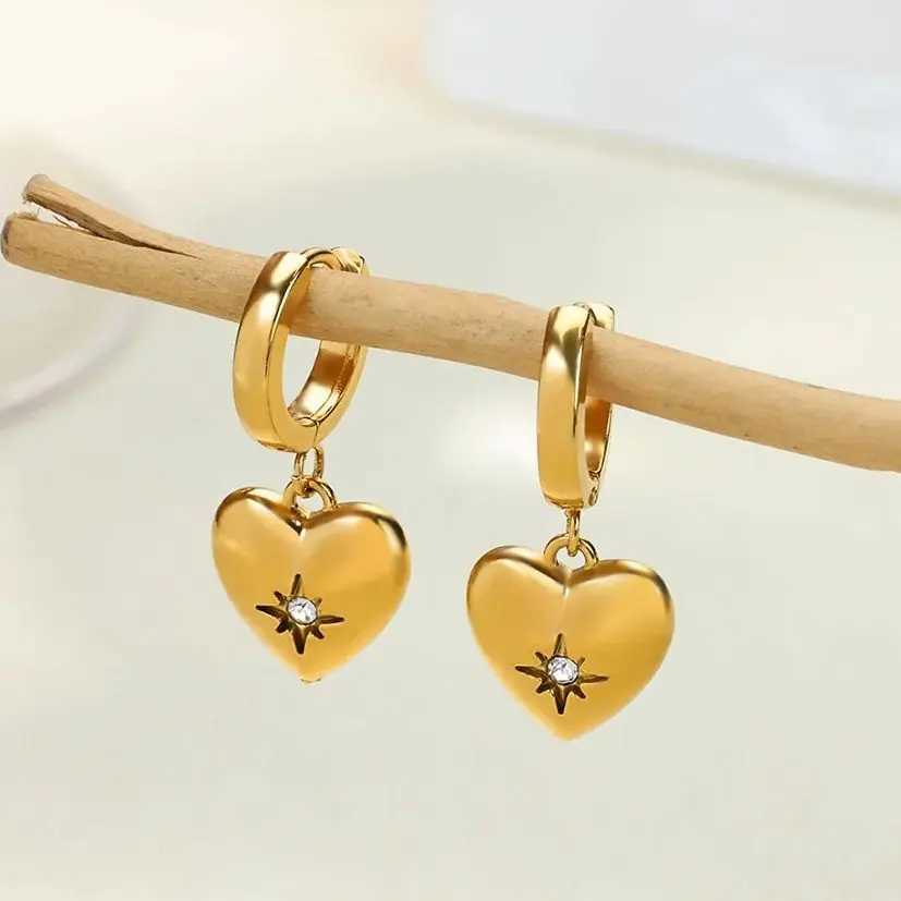 Zircon Heart Star Drop Earrings For Women Luxury Gold Color Stainless Steel Heart Earring Fashion Aesthetic Christmas Jewelry G251216