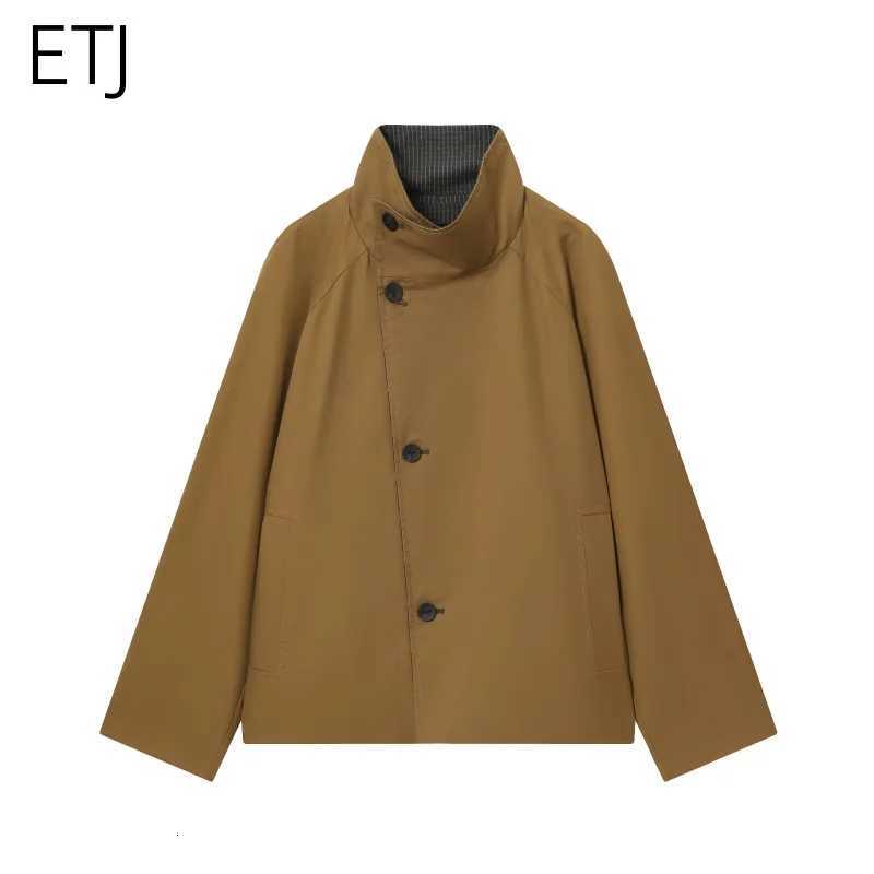 ETJ 2025 autumn winter new womens fashion loose version of high neck short double-sided trench coat casual coatT251216