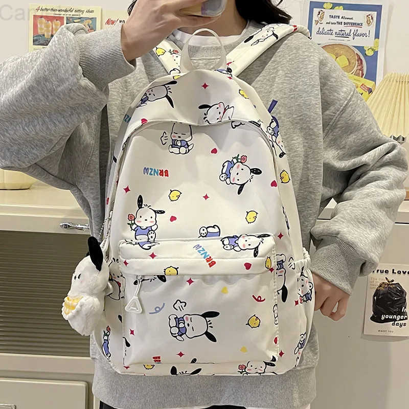 Sanrio New Cute Kuromi Melody Cinnamoroll Large Capacity Backpack Boys Girls Cartoon Hello Kitty Kawaii Canvas Schoolbag H251216