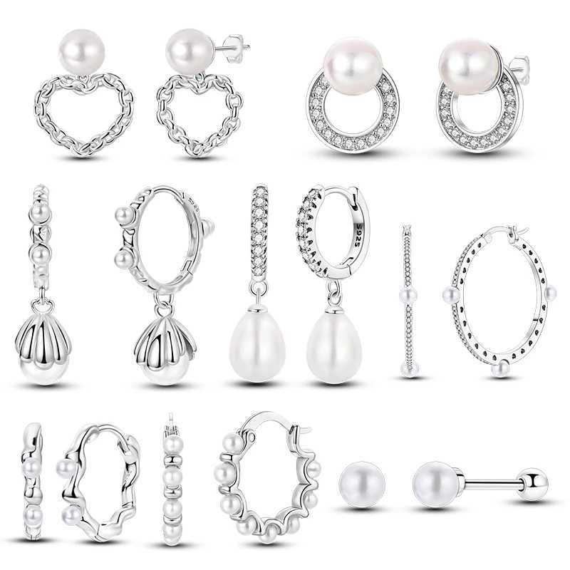 Sparkling Drop Pearl Earrings 925 Sterling Silver Round Ball White Shell Pearl Vintage Hoop Earrings For Women Jewelry G251216