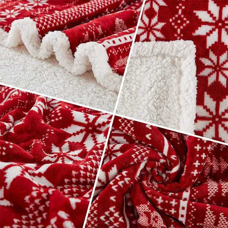 Red Christmas Blanket Santa Claus Snowman Throw Blanket Double Layer Thickening Fluffy Soft Fleece Flannel Blanket Home Decor H251216 - view 3