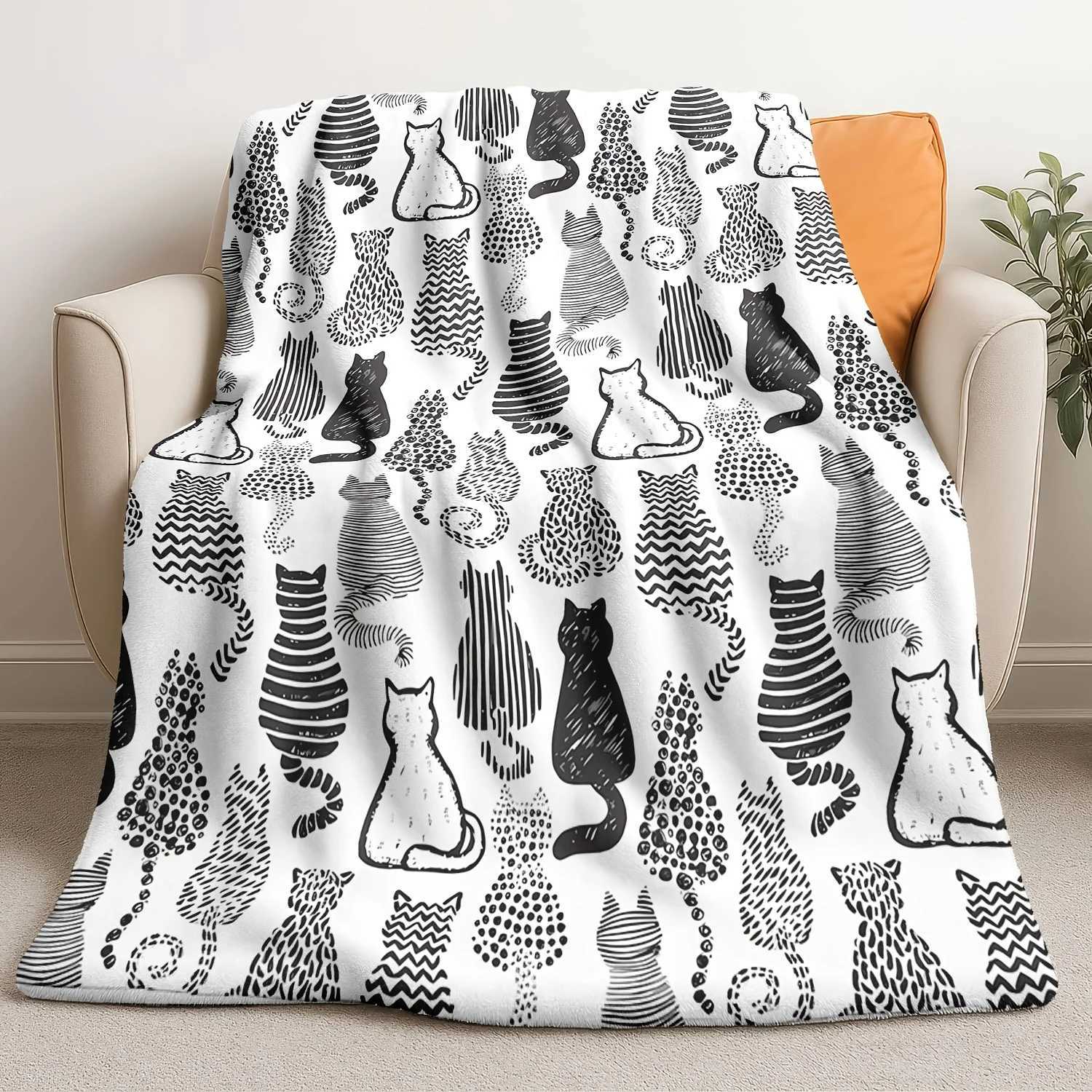 Cat Silhouette Flannel Blanket - Soft Warm Allergy-Friendly Couch/Bed/Travel Gift Idea H251216 - view 6