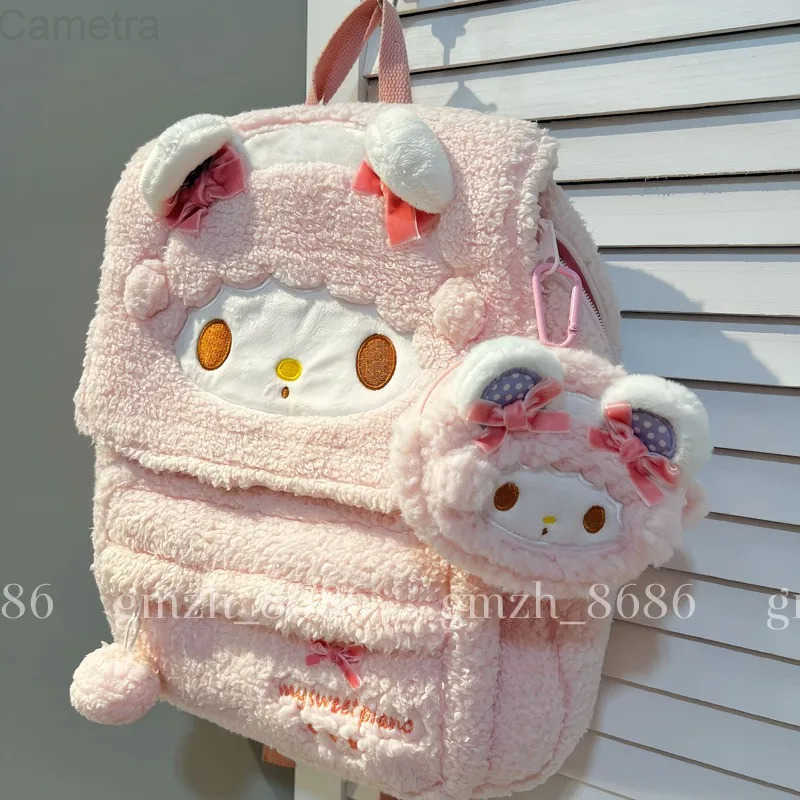 Sanrio Cartoon Backpack For Girl Women My Melody Sweet Piano Lovely Schoolbag Japanese Style Casual Large Capacity Plush Bag H251216