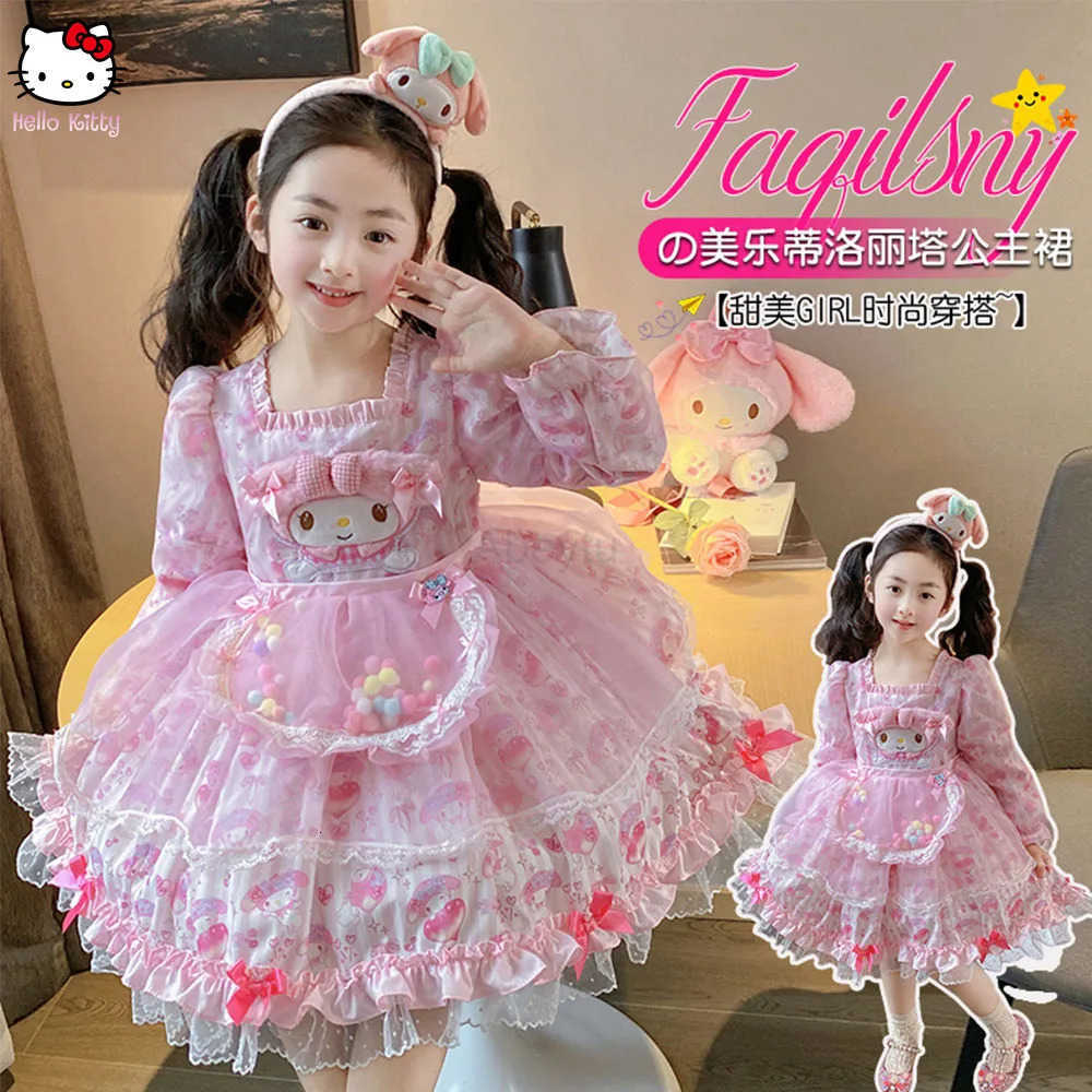 Sanrio Sanrios Kawaii Melody Girls Cartoon Lolita Dress Spring Autumn Cartoon Birthday Party Cosplay Tutu Dress Kids Princess Costume H251216