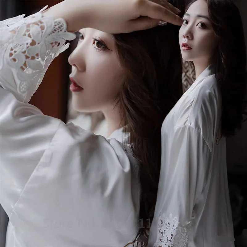 Sexy Women Home Dressing Gown Intimate Lingerie Lace Bride Wedding Robe Set Nightwear Casual Sleepwear Kimono Bathrobe Gown C251216