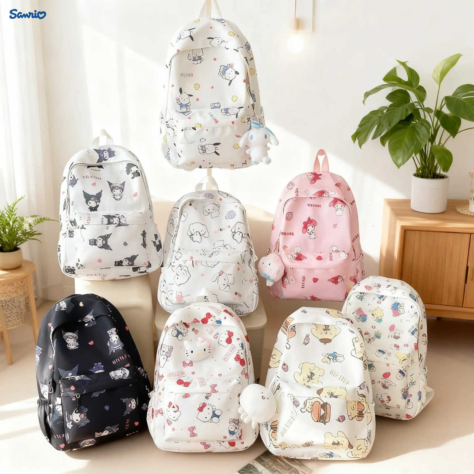 Sanrio Hello Kitty Cute Kuromi Melody Cinnamoroll Large Capacity Backpack Boys Girls Cartoon Kawaii Canvas Schoolbag H251216