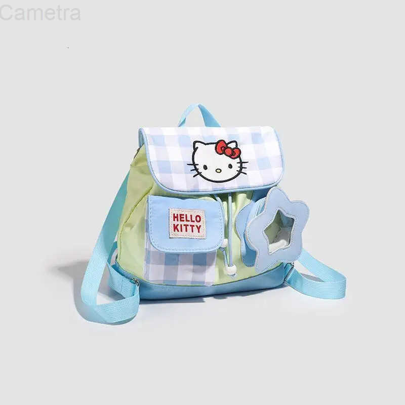 Sanrio Hello Kitty Girl Checkered Backpack Student Handbag Travel Versatile Kawaii Anime Cartoon Fashion New Style Casual Bag H251216
