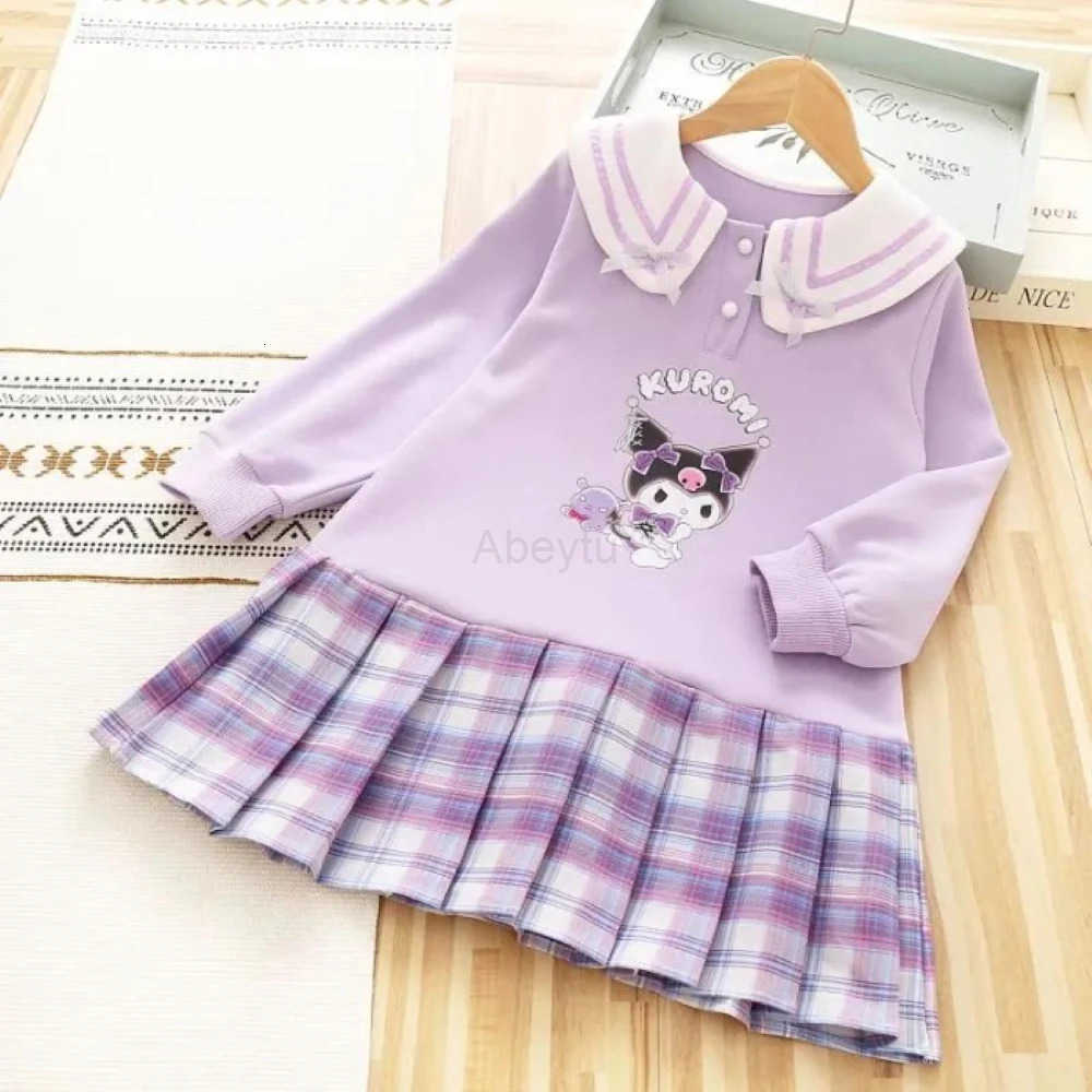 Sanrio Kuromi Sweatshirt Dress Autumn New Childrens Princess Dress Girls JK Uniform Long-Sleeve Dress Fall Clothing for Girls H251216