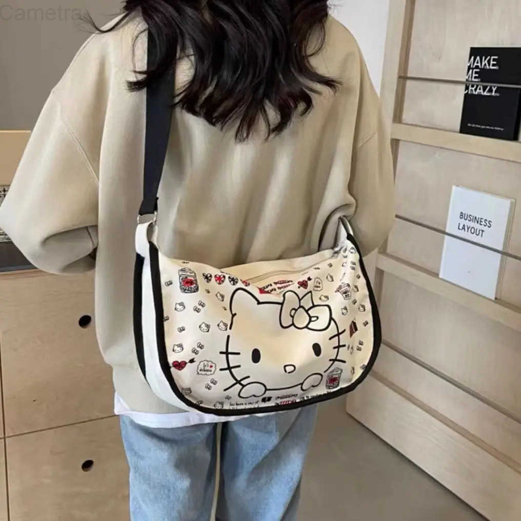 Sanrio 2024 New Keeplay Hello Kitty Stuff Shoulder Canvas Bag Large Capacity Student Crossbody Dumpling Bags for Women Girls H251216