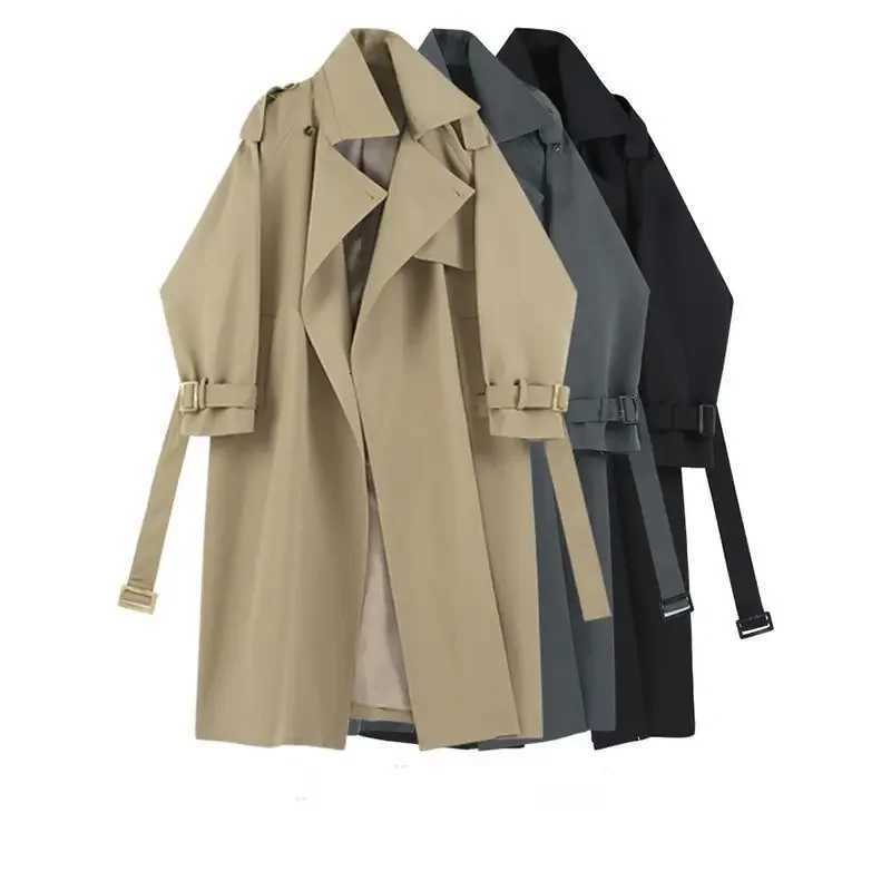 Fashion Trench Jackets Long Pattern Female Solid Color Coat Classic Lapel Long Sleeve with Belt Spring Autumn Casual Street WearT251216