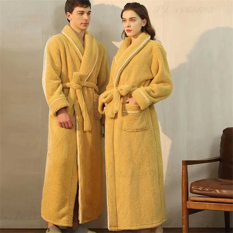 Autumn Winter Warm Bathrobe Gown Home Clothes Thicken Coral Fleece Couple Sleepwear Long Robe Loose Flannel Female Lounge Wear C251216