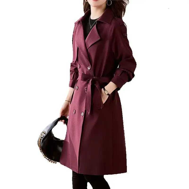 2025 Spring Autumn Women Trench Coat New Fashion Solid Double Breasted Long Windbreakers Ladies Office Coat Female OuterwearT251216