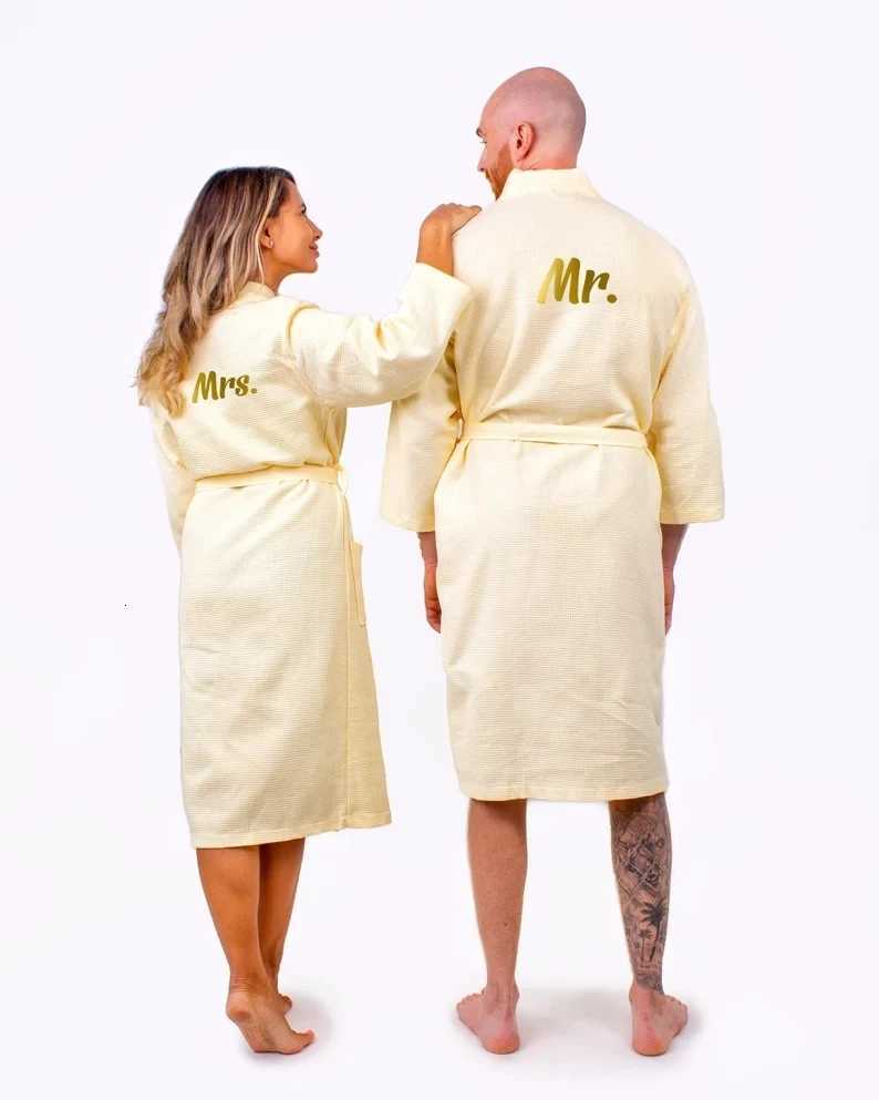 Waffled Cotton Bathrobes Set for Couple 2pc Mr and Mrs Bath Robes Winter King Queen Waffle White Bathing Robe 2023 Unisex Kimono C251216