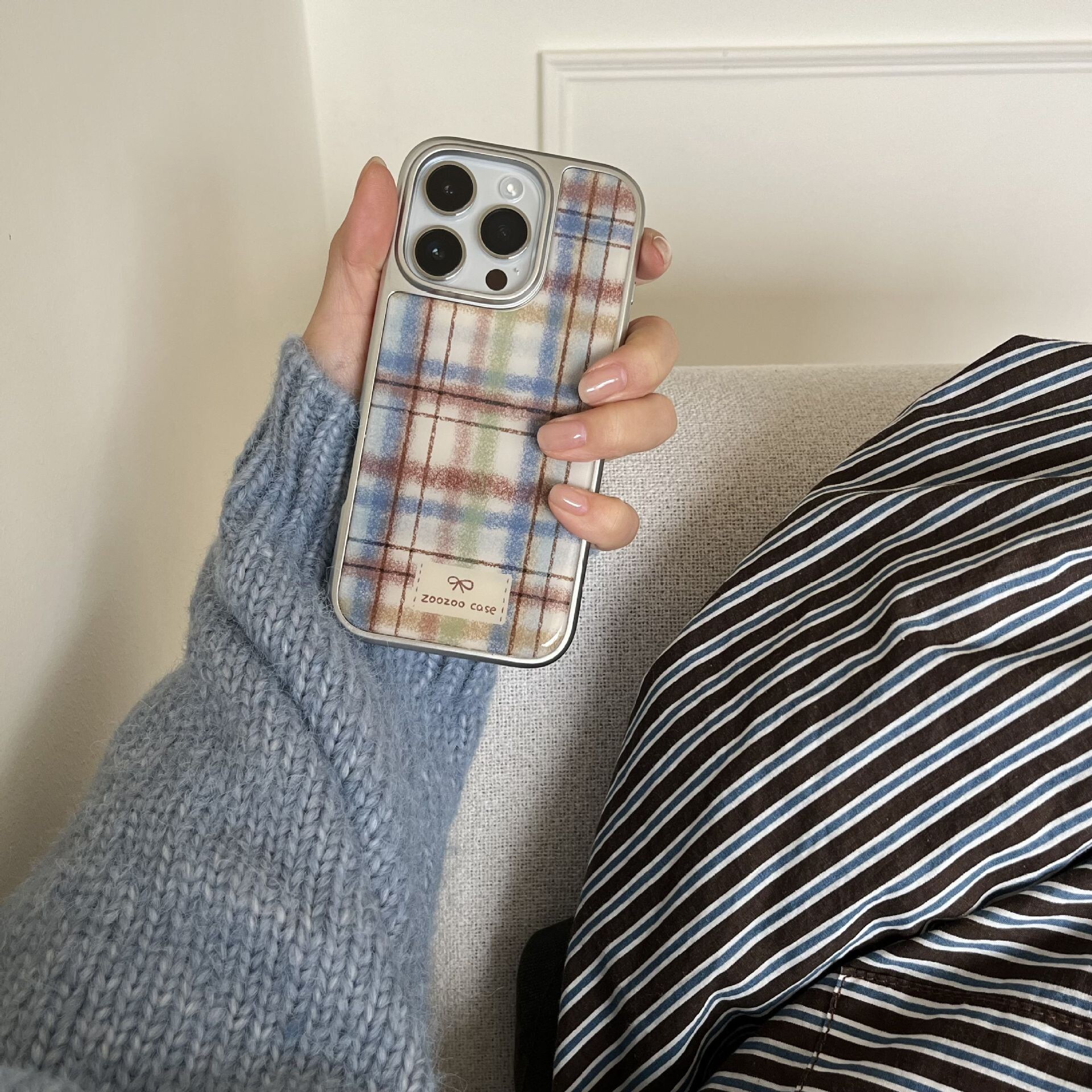 INS Korean Style Colorful Plaid Pattern Compatible with iPhone 17 Apple 16 Pro Max Phone Case 14 Epoxy 15 Simple