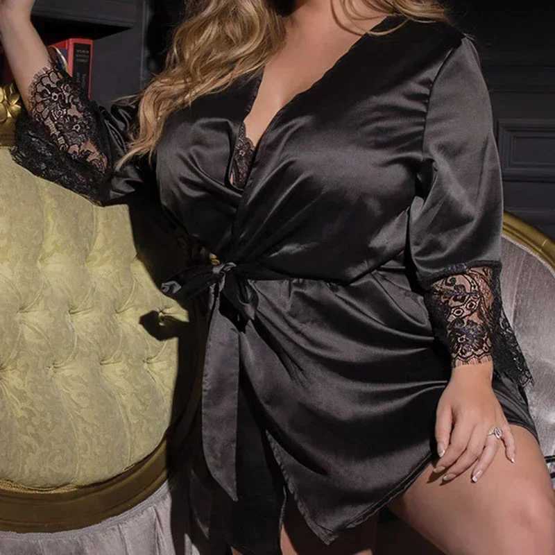 Plus Size 3XL Bath Robes for Women Sexy Lingerie Dress Lace Silk Loungewear Nightdress Sleepwear Nightwear Bathrobes Pajamas C251216
