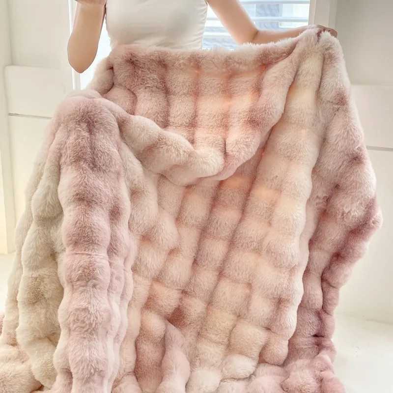 Luxury Thickened Rabbit Fur Plush Blanket High End Ultra Soft Cozy Office Nap Blanket Autumn Winter Sofa Cover for Living Room H251216 - view 5