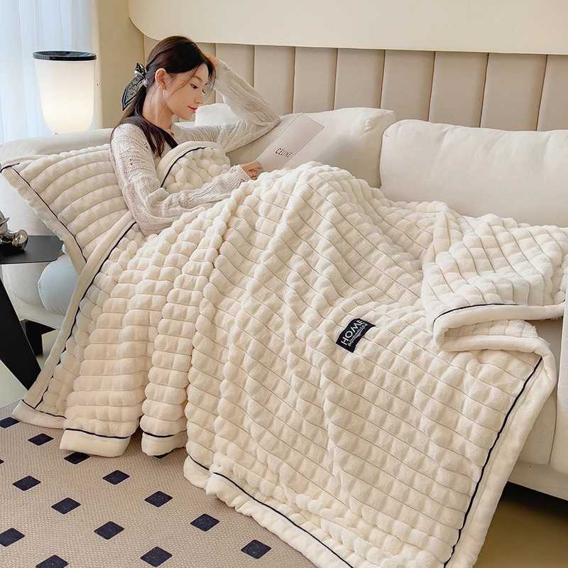 Luxury Double Layer Faux Rabbit Fur Throw Blanket Soft Warm White Striped Office Nap Sofa Blankets Queen Double Fluffy Bed Plaid H251216 - view 6