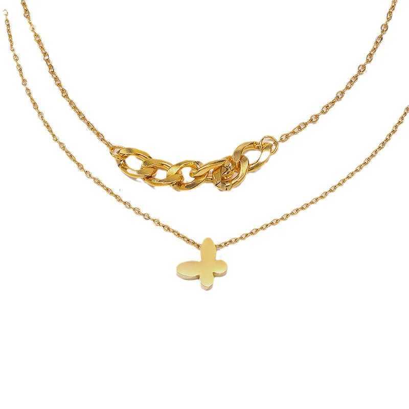 Double Layer Necklace Stainless Steel Gold Plated Butterfly Design Necklace M251216