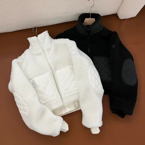 Designer Women Jacket Brown Lamhair Hooded Coat Lamb Wool Zipper Coat Hooded Yoga Clothes Women's Winter Short Padded Warm Cotton-padded Jacket