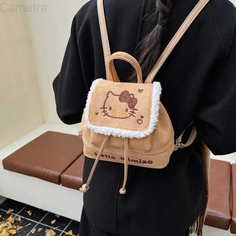 Sanrio Hello Kitty Retro Plush Backpack for Women Niche Design Cute Cartoon Versatile Casual Handbag H251216