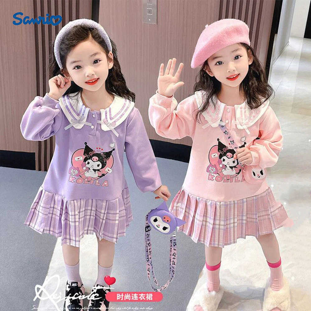 Sanrio Anime Autumn Children Jk Tops Pleated Skirt 2025 New Kuromi Cute Girls Fashion Colleges Style Dress Kawaii Princess Dress H251216