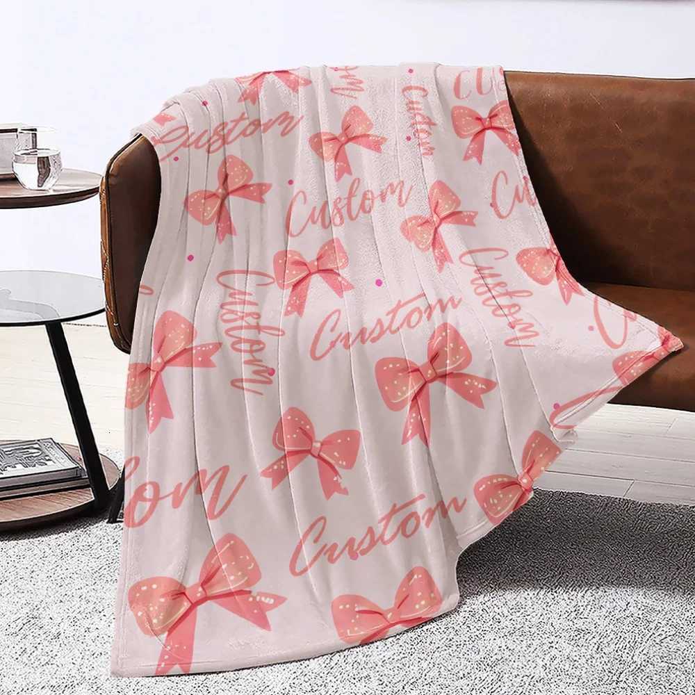 One personalized pink bow and glittery letter flannel blanket is suitable for rooms living rooms offices and wedding souvenirs H251216 - view 4