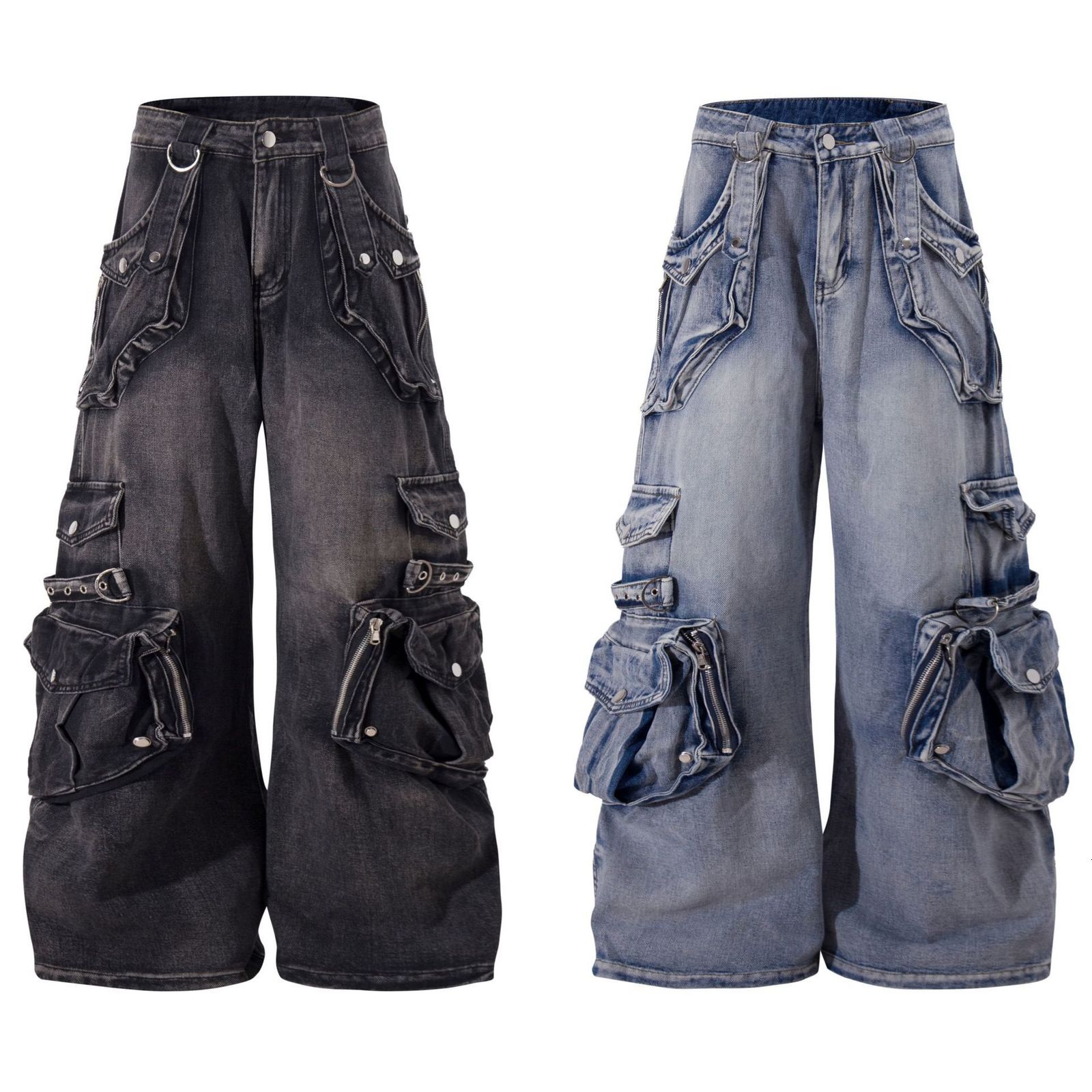 Ripped Baggy Jeans Oversized Pocket Zipper Washed Black High Waisted Y2k Jeans Men and Women Gothic Straight Leg Denim Pants 250920CJ