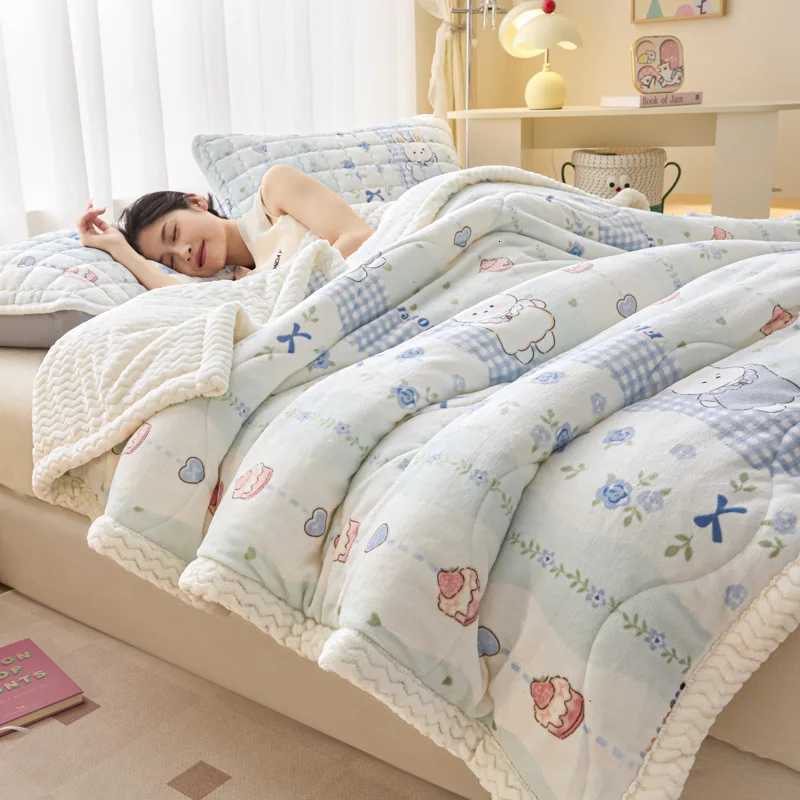 Winter Thick Three-Layer Quilted Blanket Milk Flannel Multifunctional Warm Blankets for Home Cartoon Printed Single Sofa Cover H251216 - view 5