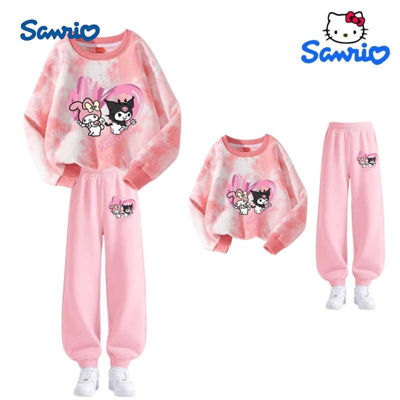 Sanrio Baby Girl Clothes Set Autumn Kid Hello Kitty Printed Sweatshirts Pullover Tie Dye TopPants 2pcs Suit Children Tracksuits H251216