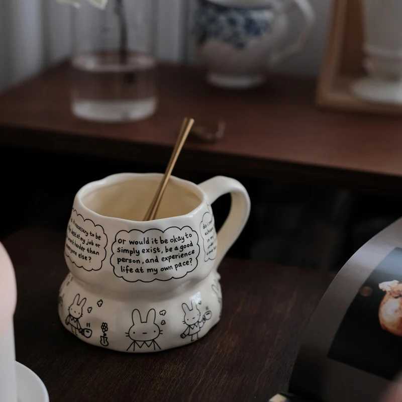 Cute Handmade Rabbit Ceramic g Latte Coffee gs Off High-value Milk Cups Holiday Gift Water g Living Ro Decoration H251215
