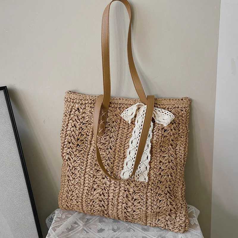Square Hollow Straw Beach Bag Handmade Woven Shoulder Bag Raffia Rattan Shopping Travel Bag Bohemian Summer Vacation Casual Tote M251216