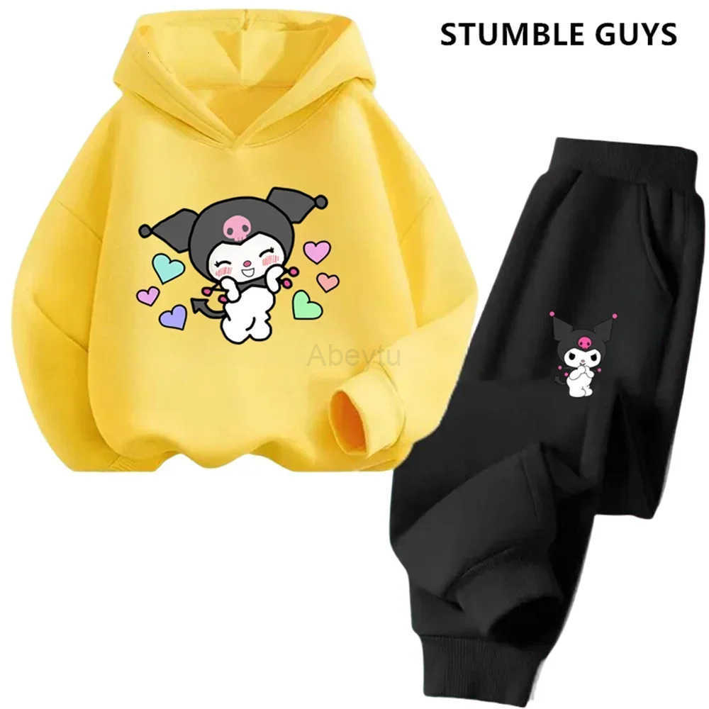 Sanrio Kuromi Fashion Children Hooded SweatshirtPants Two-piece Set Boy Girl Autumn Winter Daily Outdoor Casual Loose Warm Sportswear H251216